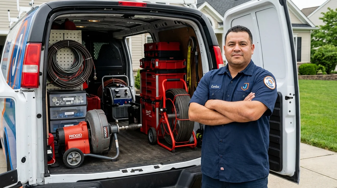 Professional drain cleaning equipment and Johns Plumbing LLC plumber in North Liberty