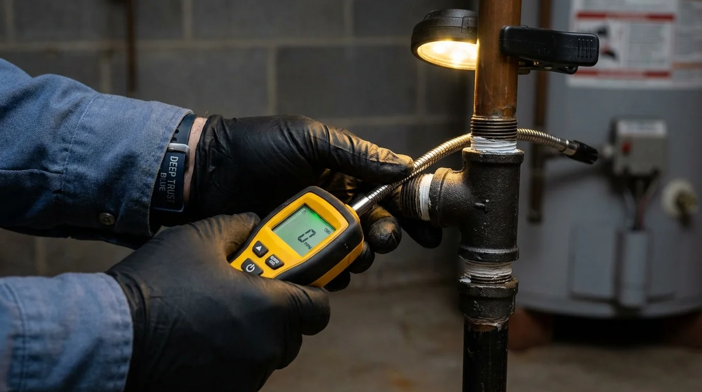 Gas leak detection with electronic sniffer by Johns Plumbing LLC in North Liberty
