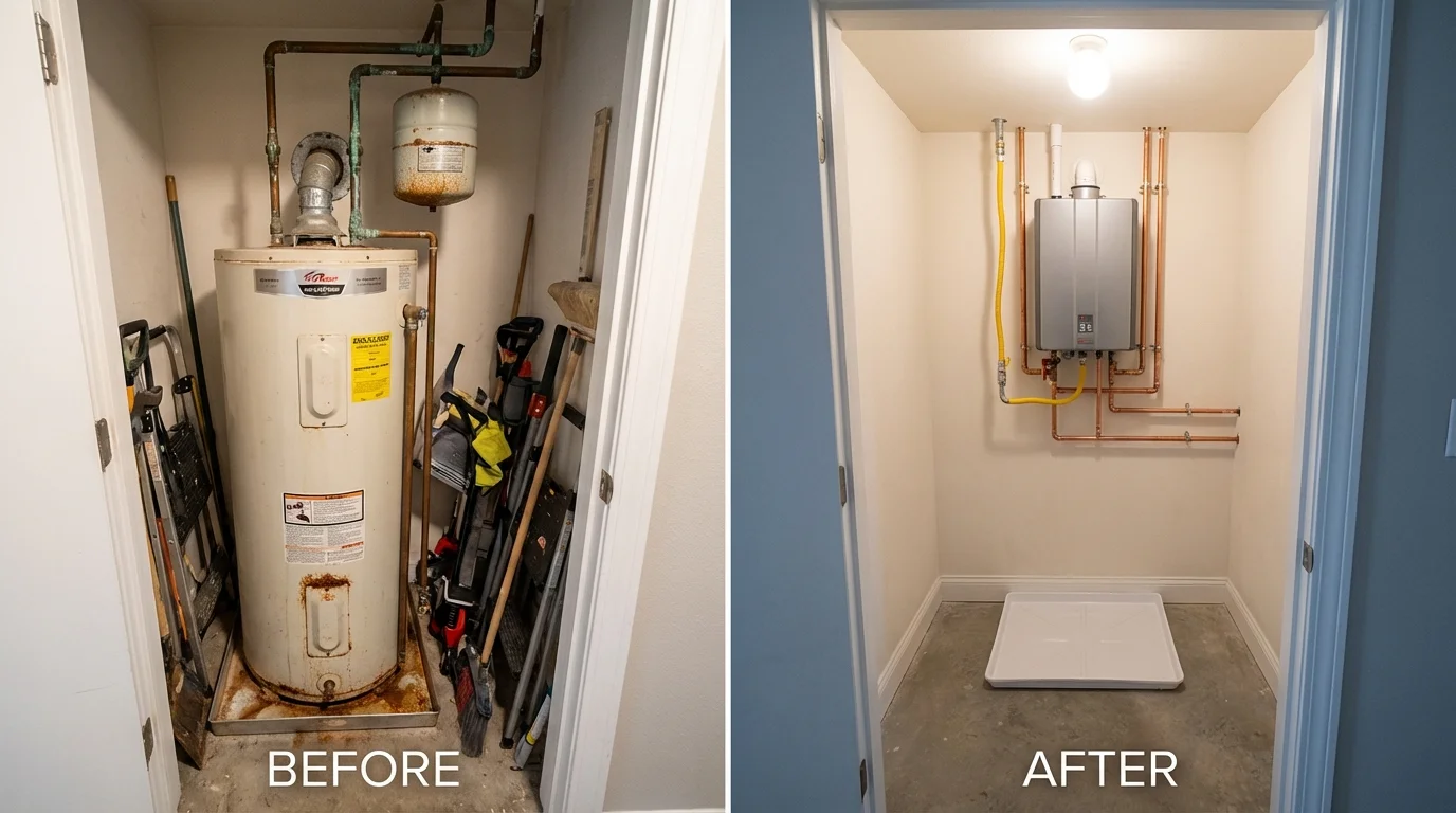 Tank water heater versus wall-mounted tankless unit comparison for North Liberty, IN homeowners